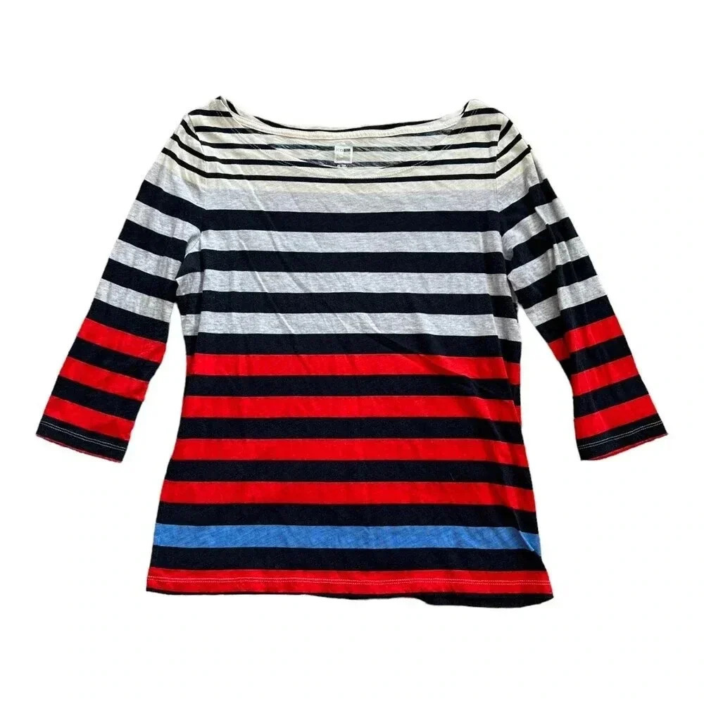 JCP Red Striped 3/4 Sleeve Tee M
